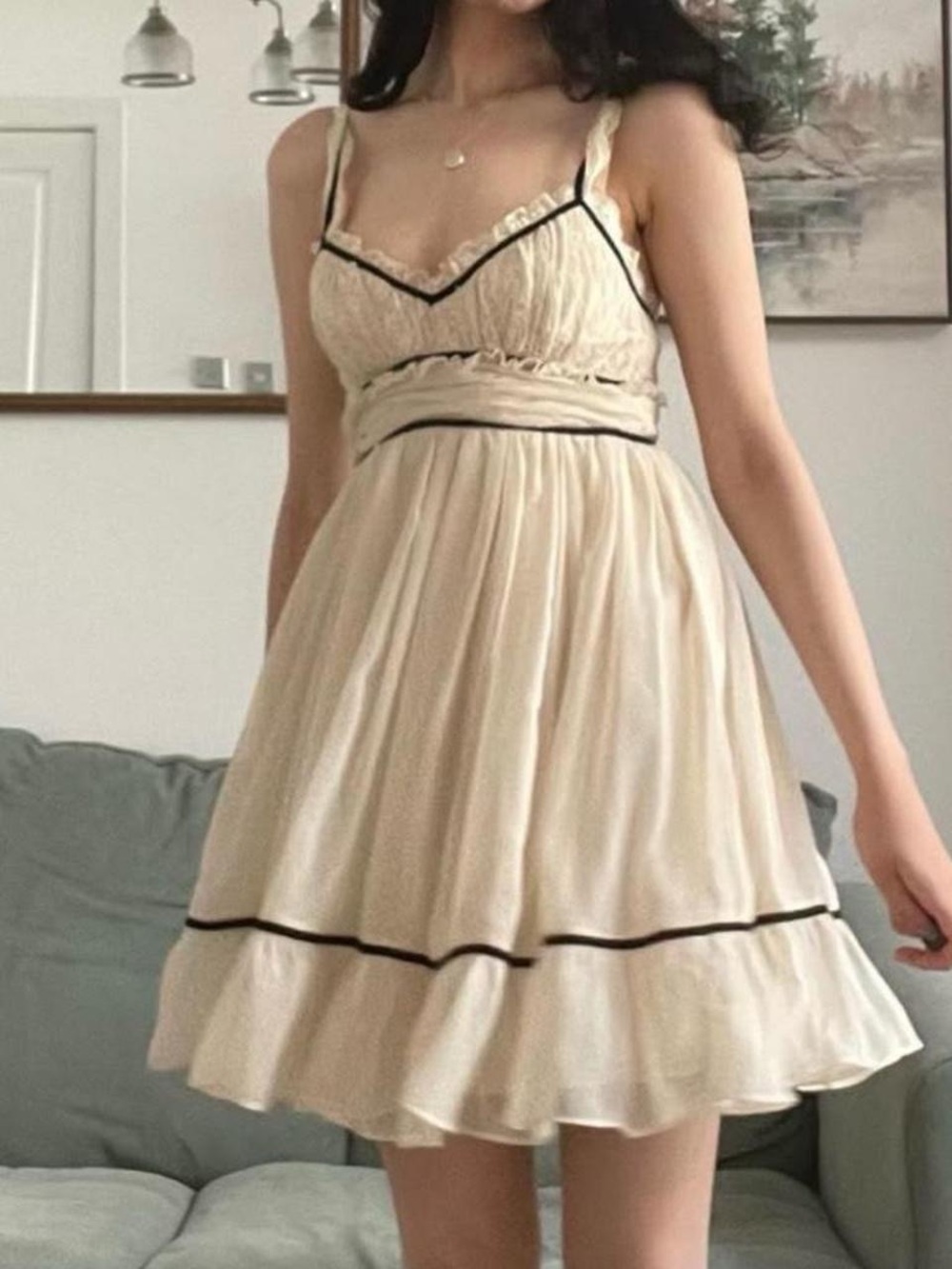 Forever 21 Cream Midi Dress with Black Trim
